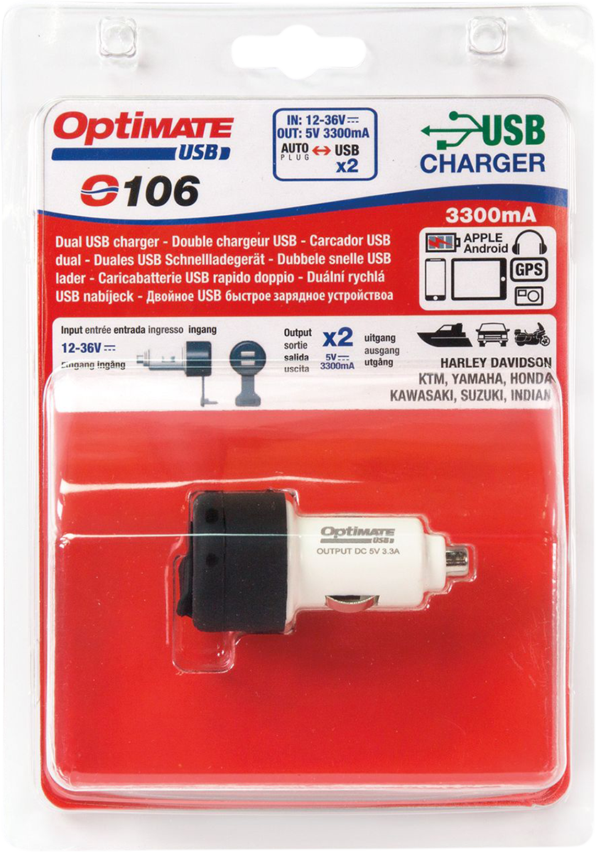 Tecmate Optimate USB 2100ma 2 X USB Charger W/Auto Plug (O-106 ...