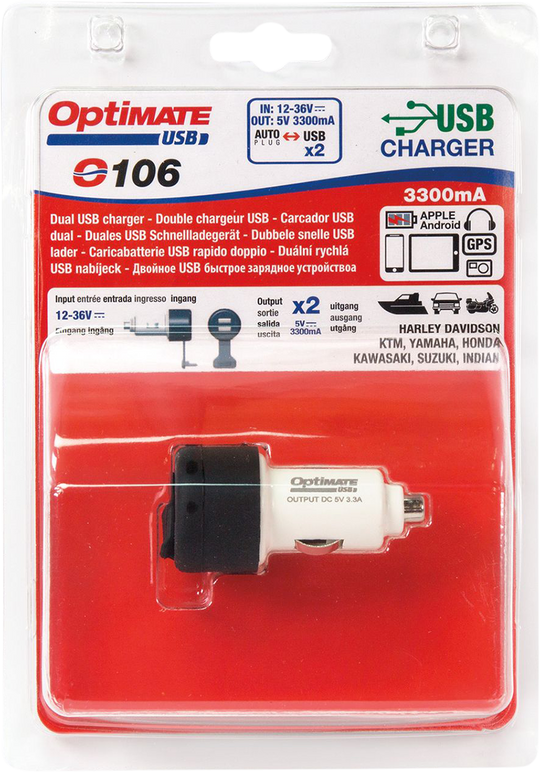 Tecmate Optimate USB 2100ma 2 X chargeur USB avec prise automatique (O-106)